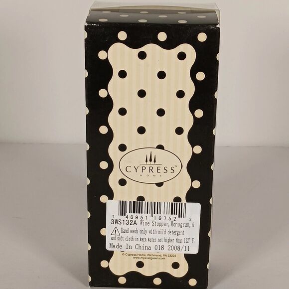 Initial Monogram Letter A Bottle Stopper Cypress Home Crystal Etch Wine Barware - Picture 3 of 5